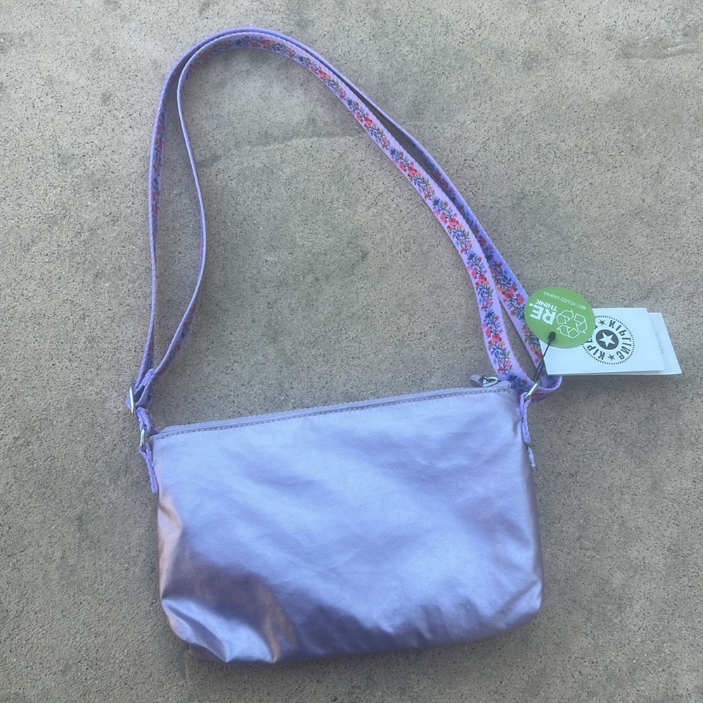 KIPLiNG Mikaela Loving Flowers Metallic Light Lilac Purple Crossbody Purse NWT - Picture 5 of 9